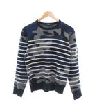 ニット セーター ウール 1 青系 カモフラージュ柄 ボーダー柄 長袖 /NL ■GY61