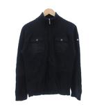 バーバリーブラックレーベル BURBERRY BLACK LABEL ニットジャケット ジップフライ ハイネック 切替 コットン 3 紺 ネイビー /GV ■GY61