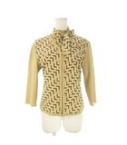 アンサンブルニット L ベージュ 切替 幾何学柄 ボウタイリボン付き 七分袖 /CK4 ■GY61