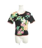 レオナール LEONARD カットソー Tシャツ ラウンドネック 半袖 花柄 総柄 S 黒 ブラック /AH18 ■GY61