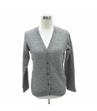 ニットカーディガン ミドル丈 9 グレー Vネック ボーダー柄 切替 /SM27 ■GY61