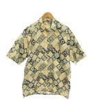 シャツ 総柄 L カーキ ベージュ 幾何学模様 半袖 /YM ■GY61