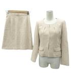 デビュー ド フィオレ Debut de Fiore スーツ セットアップ 上下 ノーカラージャケット ミドル丈 フレアスカート ひざ丈 36 S  ピンクベージュ ツイード /SY26 ■GY58