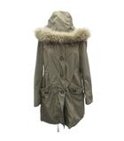 ミッシェルクラン MICHEL KLEIN ミリタリーコート モッズコート ミドル丈 38 カーキ フード付き ファー /HO21 ■GY58