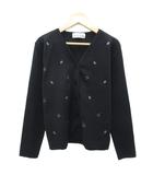 ギャラリービスコンティ GALLERY VISCONTI カーディガン ミドル丈 Vネック M 黒 花柄刺繍 /SY51 ■GY58