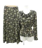 セットアップ 上下 ブラウス シャツ 長袖 フレアスカート ロング丈 マキシ丈 M 黒 小花柄 フリル /SY70 ■GY58