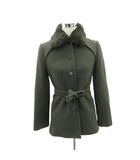 コムサ COMME CA ステンカラーコート ミドル丈 11 カーキ ラビットファー ウエストリボン /SM69 ■GY58