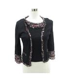 アンサンブル ニット カーディガン 七分袖 カットソー ラウンドネック 半袖 2 マルチカラー 黒 ブラック フリル装飾 花柄 /HO4 ■GY58