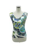 エミリオプッチ EMILIO PUCCI タンクトップ カットソー S マルチカラー オフホワイト ノースリーブ 総柄 Vネック /HO14 ■GY58