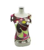 エミリオプッチ EMILIO PUCCI Tシャツ カットソー S マルチカラー 茶色 ブラウン 総柄 ラウンドネック 半袖 /HO21 ■GY58