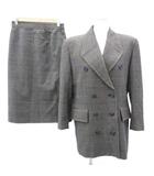 ジバンシィ GIVENCHY スーツ セットアップ 上下 テーラードジャケット ダブルボタン ミドル丈 タイトスカート ミモレ丈 9号 茶色 ブラウン 紺 ネイビー グレンチェック柄 /HO35 ■GY58