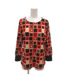 カットソー L 赤 レッド 黒 ブラック 総柄 ラウンドネック 長袖 /NU ■GY60