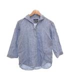 シップス SHIPS シャツ M 青 ブルー ストライプ柄 麻 リネン オープンカラー 七分袖 /NU ■GY60