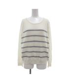 エフデ ef-de タグ付き セーター ウール 15 白 ホワイト グレー ストライプ柄 ラウンドネック 長袖 /SX ■GY60