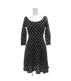 ワンピース ウール M 黒 ブラック アイボリー 水玉柄 ラウンドネック 七分袖 /SX ■GY60