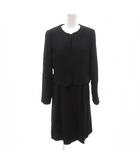 エムケー ミッシェルクラン MK MICHEL KLEIN 美品 アンサンブル フォーマル ノーカラージャケット ワンピース 11 黒 ブラック ノーカラー 七分袖 スカラップヘム ひざ丈 /SJ ■GY60