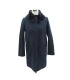 ECRU スタンドカラーコート 34 紺 ネイビー ファー襟 ロング丈 /YS12 ■GY58