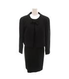 ユキトリイ YUKI TORII ブラックフォーマルアンサンブル ノーカラージャケット 半袖ワンピース リボン飾リ 9+ 黒 ブラック /YJ ■GY58