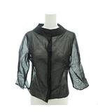 シアーシャツ ブラウス M 黒 ブラック スタンドカラー 七分袖 /YJ ■GY60