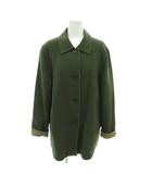アクアスキュータム AQUASCUTUM ステンカラーコート ショート丈 カシミヤ混 9 モスグリーン チェック柄切替 /YJ ■GY60