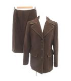 アンタイトル UNTITLED 美品 スーツ ジャケット タイトスカート ウール 9 茶 ブラウン 幾何学模様 パイピング 長袖 ひざ丈 /SJ ■GY60