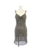 タイトワンピース ひざ丈 キャミソール Vネック バイカラー 編み込み 38 黒 ブラック 白 ホワイト /BB ■GY58