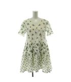 ザラ ZARA 子ども服(女の子用) ワンピース ひざ丈 麻 リネン 13-14 白 ホワイト マルチカラー 小花柄 Vネック 半袖 /PP ■GY60