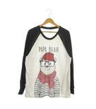  ノーブランド パジャマ L グレー 黒 ブラック 長袖 ラグランスリーブ プリント /MN33 ■GY58