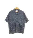 ディッキーズ Dickies 半袖シャツ オープンカラー 開襟 総柄 L 紺 ネイビー /AH14 ■GY58