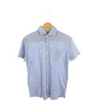 タケオキクチ TAKEO KIKUCHI シャツ リネン混 麻 ストレッチ 2 青 ブルー 半袖 ボーダー柄 /AH38 ■GY58