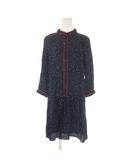 イブルース i Blues ワンピース 38 紺 ネイビー 総柄 丸襟 長袖 /CK41 ■GY63