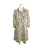 ワンピース 40 ベージュ 紺 ネイビー チェック柄 オープンカラー 七分袖 /AH21 ■GY63