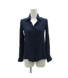 ミラショーン mila schon オープンカラーシャツ ブラウス シルク 40 L 紺 長袖 ロゴ /SY74 ■GY60