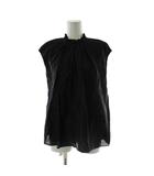 シャツ ブラウス 絹 シルク 黒 ブラック フリルスタンドカラー ギャザーデザイン フレンチスリーブ /PP ■GY60