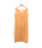 マックスマーラ MAX MARA 白タグ ワンピース ミモレ丈 麻 リネン シルク混 40 L  オレンジ ノースリーブ スクエアネック 無地 /SY13 ■GY60