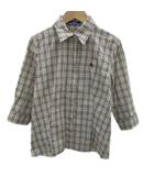 バーバリーブルーレーベル BURBERRY BLUE LABEL シャツ ブラウス 38 ベージュ チェック柄 七分袖 ロゴ刺繍 FE526-100 /SM38 ■GY60