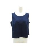 レオナール LEONARD タンクトップ L 紺 ネイビー ラウンドネック ラインストーン装飾 ショート丈 /YS1 ■GY60