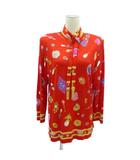 レオナール LEONARD カットソー シルク混 L マルチカラー 赤 レッド 総柄 スタンドカラー 長袖 /HO1 ■GY60