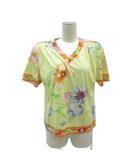 レオナール LEONARD カットソー L マルチカラー 黄色 イエロー 花柄 Vネック 半袖 /HO20 ■GY60