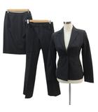 エスプリミュール ESPRITMUR フォーマルスーツ 3点セット テーラードジャケット ミドル丈 シングルボタン スラックスパンツ タイトスカート ミモレ丈 9AR 黒 ブラック /SM13 ■GY58