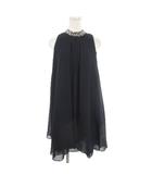 デビュー ド フィオレ Debut de Fiore パーティードレス ワンピース フォーマル 36 紺 ネイビー ノースリーブ ビーズ装飾 ハイネック /MN26 ■GY59