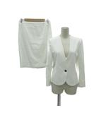 ベイジ BEIGE スーツ セットアップ 上下 ノーカラージャケット ミドル丈 タイトスカート ミモレ丈 スリット 6 白 無地 /SY35 ■GY59