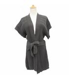 ニットカーディガン ミドル丈 S グレー 半袖 リボンベルト付き /HO43 ■GY59