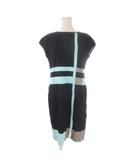 ミラショーン mila schon ニットワンピース 44 紺 ネイビー サックス ブロック柄 ラウンドネック 半袖 /CK32 ■ECC001