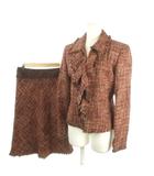 ピノーレ PINORE PRESSE スーツ ジャケット スカート 38 赤 レッド ツイード織り フリンジ装飾 長袖 /MN9 ■ECC001