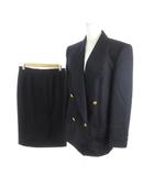 ダックス DAKS スーツ ジャケット スカート 7AR 63-90 紺 ネイビー 総裏地 ダブルブレスト 長袖 ピークドラペル /MN11 ■ECC001