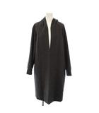 ロングカーディガン ウール混 40 グレー 無地 フード 長袖 ワンカラー /BB ■GY60