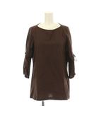 ヒロコビス HIROKO BIS Tシャツ L 茶 ブラウン ストライプ柄 ラウンドネック 七分袖 /LP ■GY60