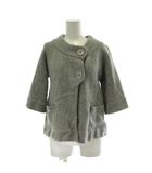 クミキョク 組曲 KUMIKYOKU ジャケット 上着 ウール 2 グレー ドロップショルダー ノーカラー リブ襟 七分袖 斜めボタン ショート丈 /PP ■GY60