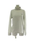 23区 オンワード樫山 SPORT カットソー 3 グレー 白 ホワイト ストライプ柄 タートルネック ゴルフウェア ラメ入り 長袖 ロゴ刺繍 トップス /PP ■GY60